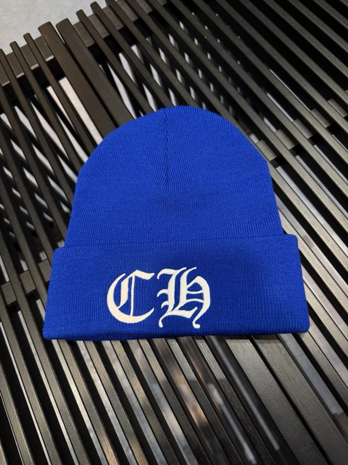 Chrome Hearts blue and white beanie