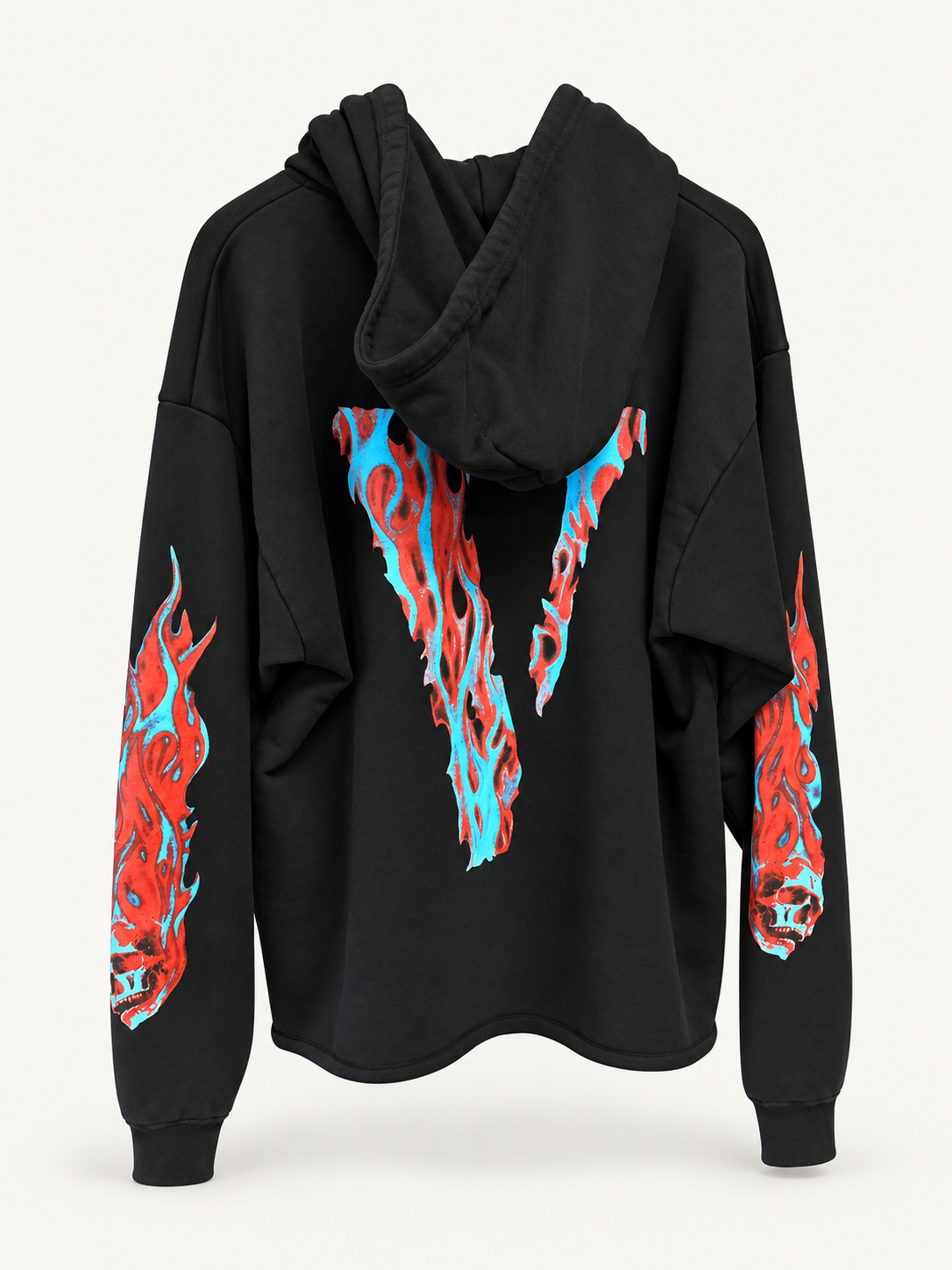 Vlone Black Red Flame Skull Hoodie back view