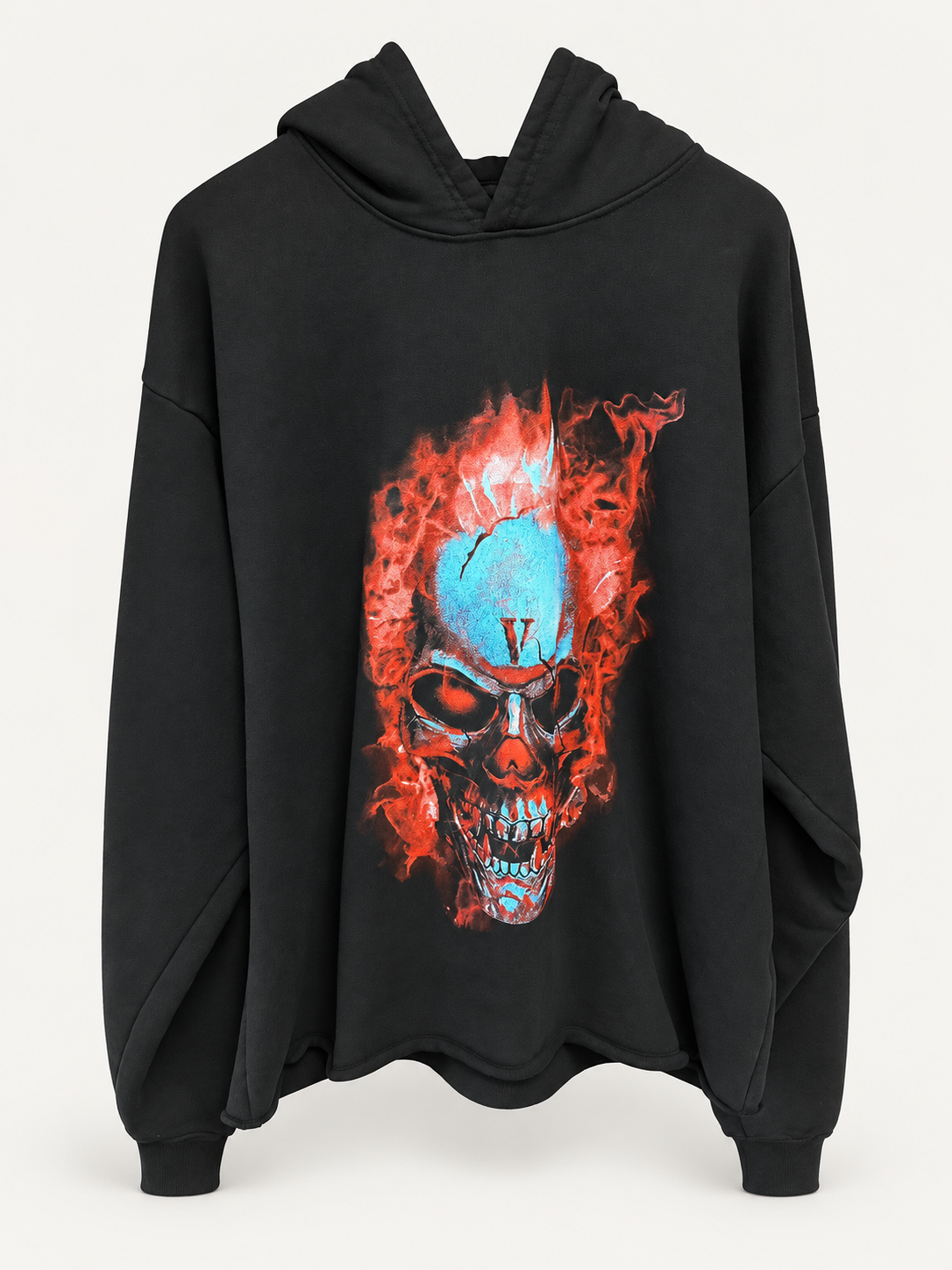 Vlone Black Red Flame Skull Hoodie graphic view