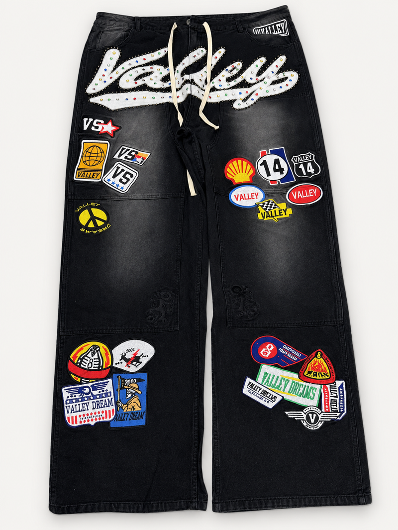 Valley Black Baggy Patchwork Denim Jeans