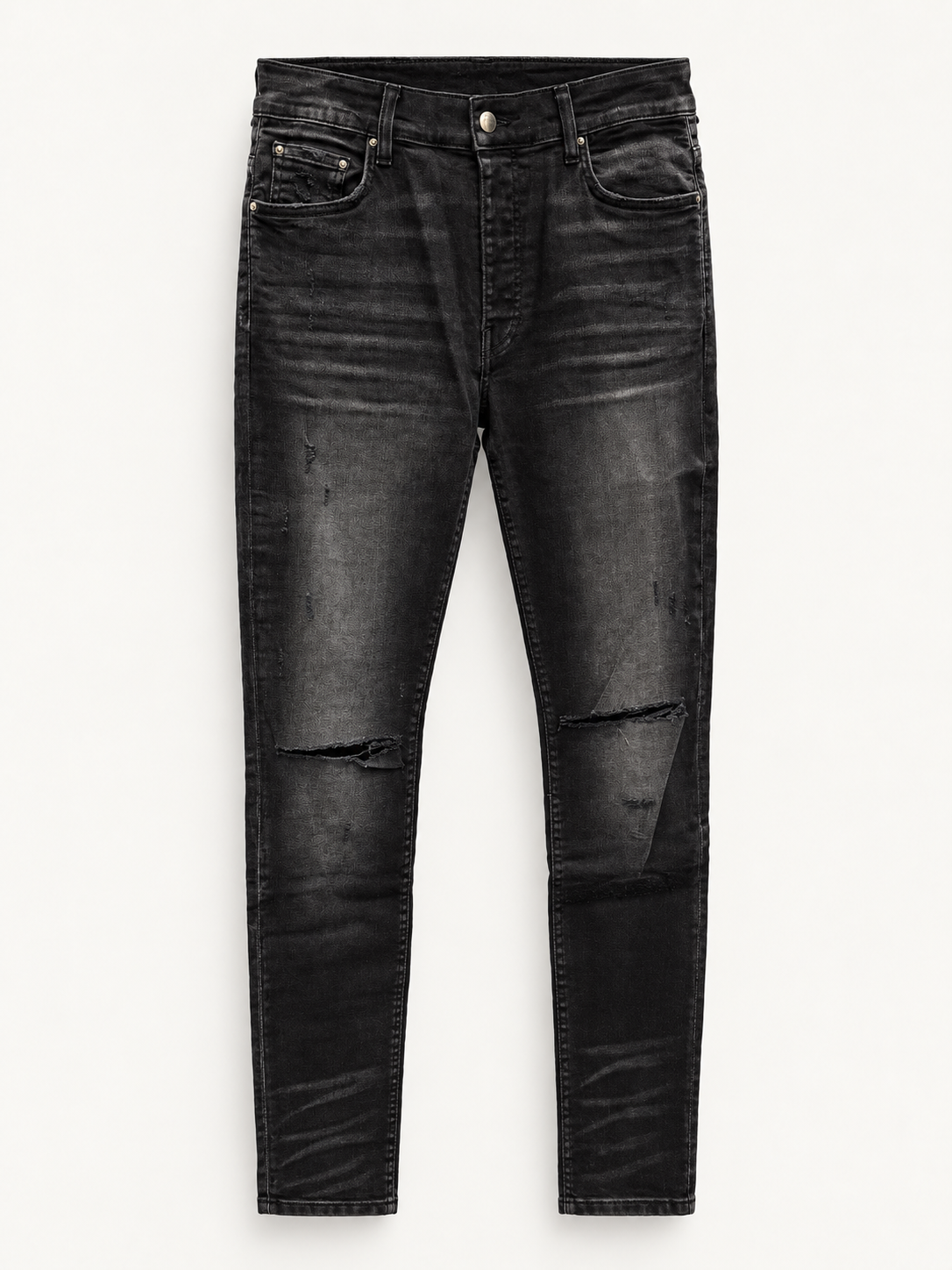 Amiri Black Slash Skinny Jeans front studio view