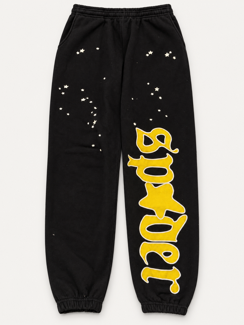 Sp5der Worldwide Black Yellow Sweatpants