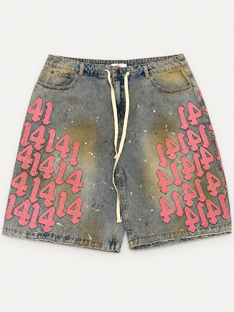 Valley Blue Pink Leather Patch Shorts