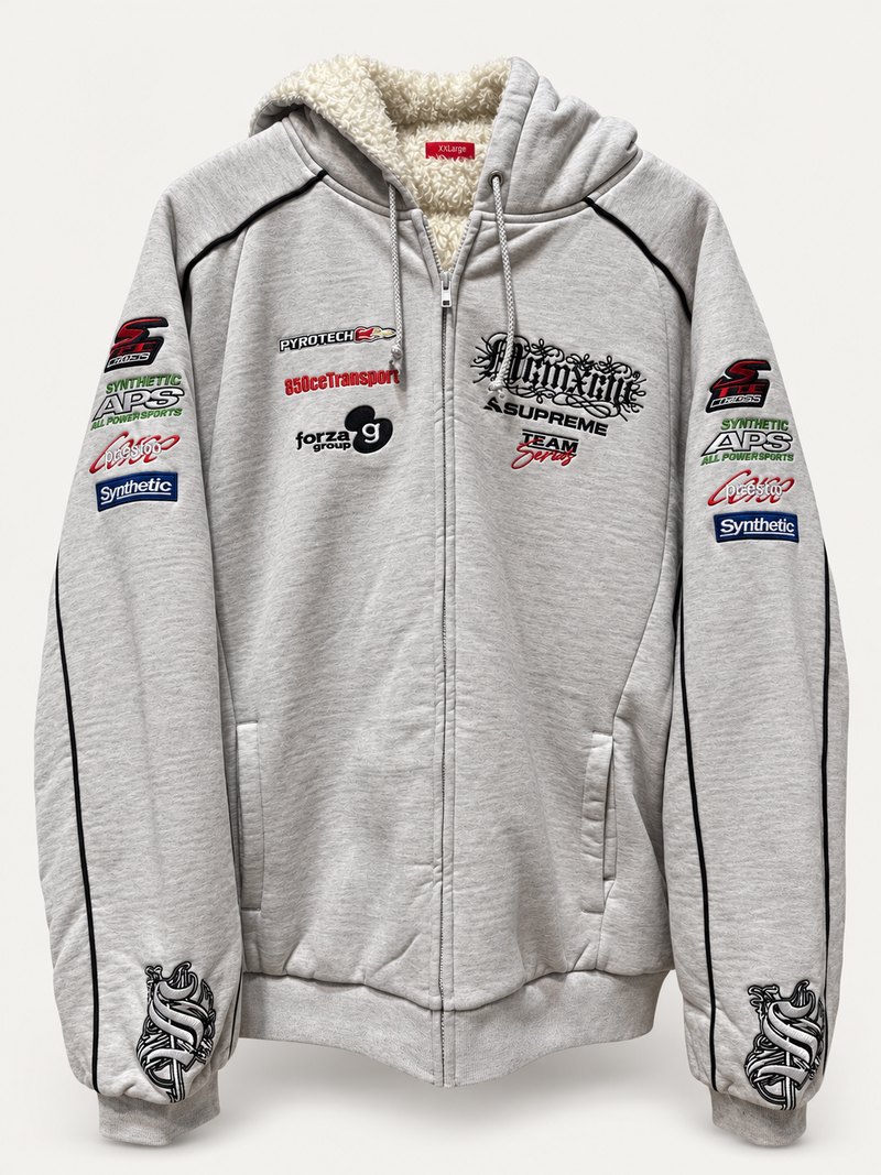 Supreme Racing Lined Ash Grey Zip Hoodie