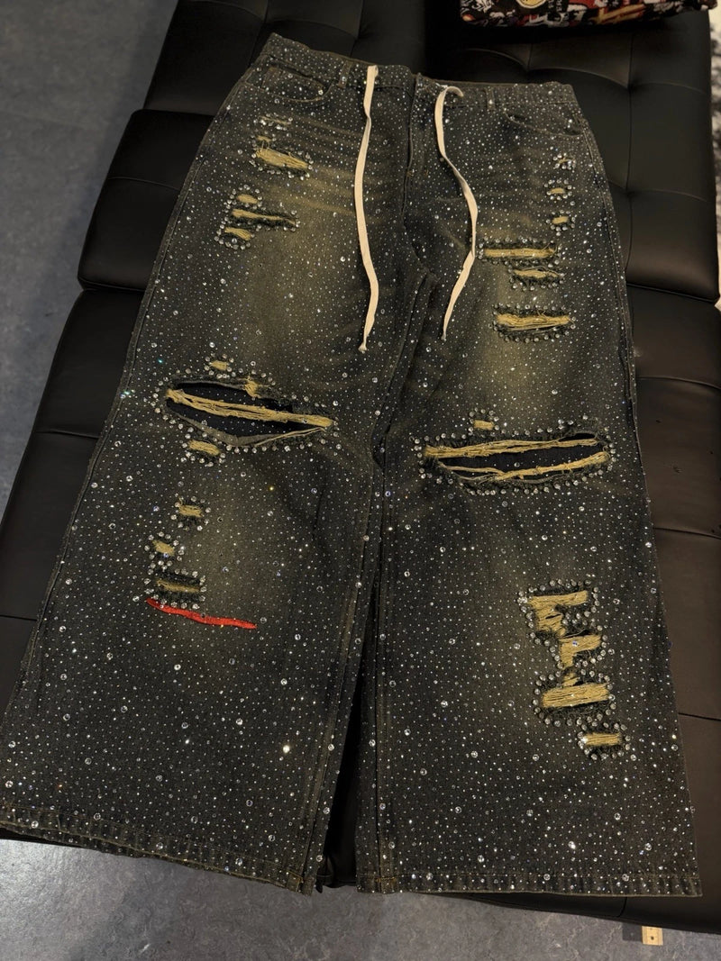Vale Crystal Stone Baggy Blue Jeans
